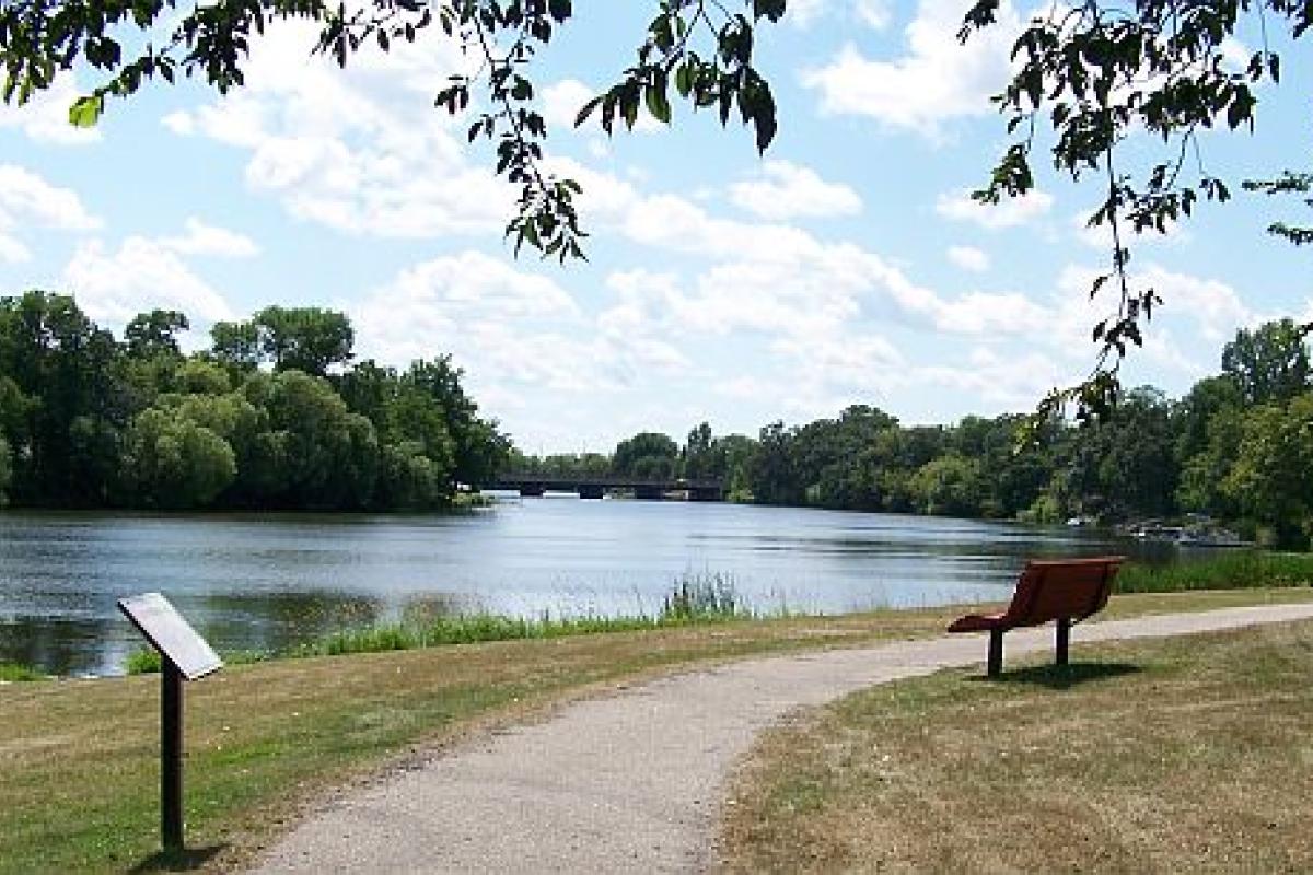 park bench by a lake