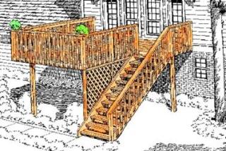 drawing of two people building a deck with stairs